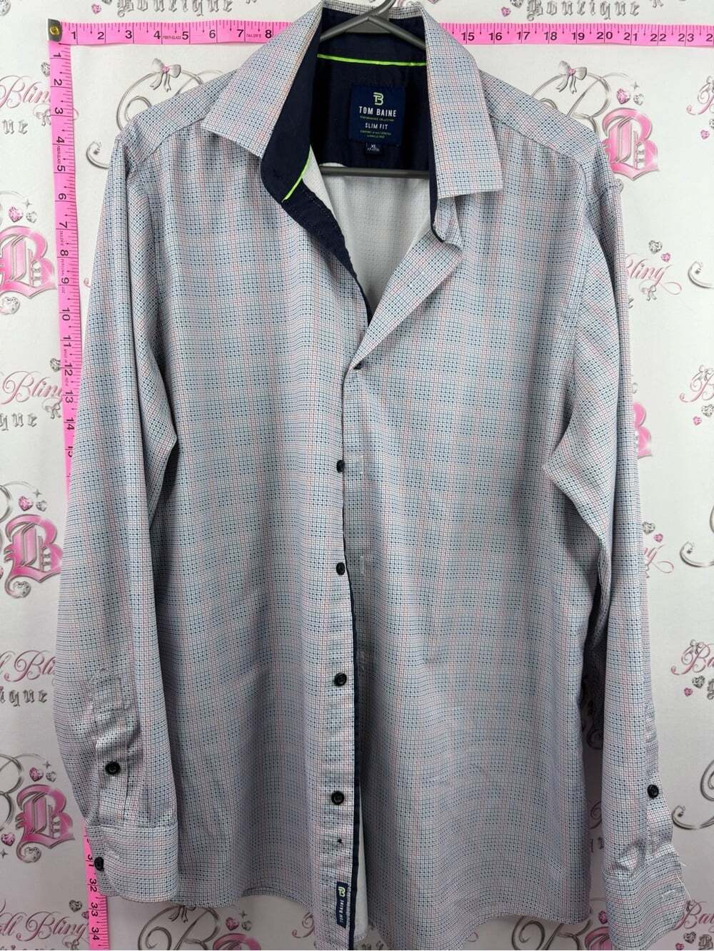 TOM BAINE dress shirt Men's Light Blue Checked Dress Shirt